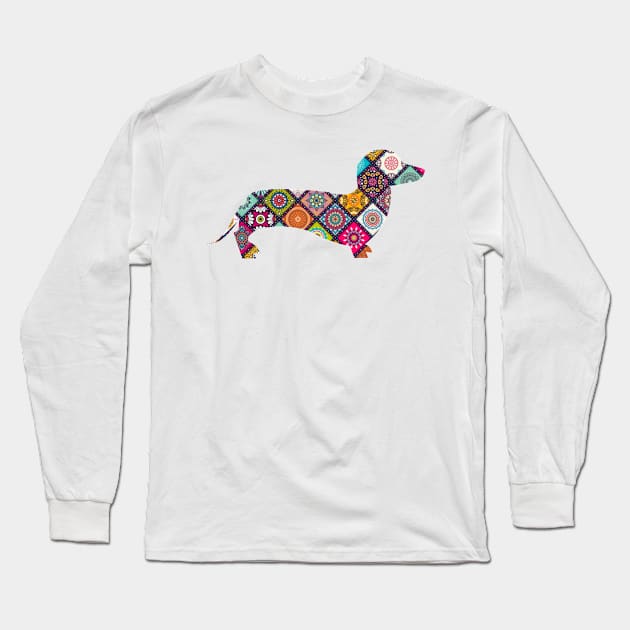 Floral Dachshund Sausage Dog Graphic Mandala Tee Long Sleeve T-Shirt by ghsp